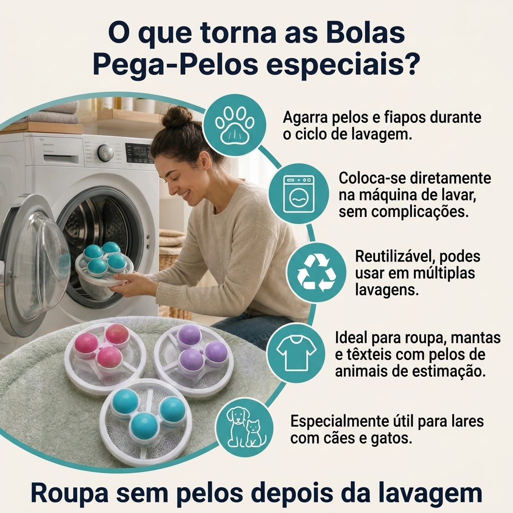 Kit de 2 Apanha-Pelos para Máquina de Lavar – Roupa Mais Limpa e Livre de Pelos